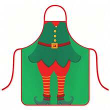 1pc Christmas Santa Claus Elf Apron Cartoon Christmas Costume Print Bib Apron Christmas Party Outfit Kitchen Baking Apron - Multicolor - View 4