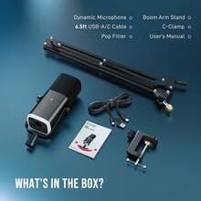 Bộ micro podcast FIFINE AM8T, micro gaming kèm tay treo boom arm, bộ micro XLR/USB cho PC/máy tính/mixer XLR, micro động kèm chân đế boom arm có bộ điều khiển RGB, nút tắt tiếng, núm chỉnh gain, dùng để thu âm, thu âm giọng hát, livestream, thuyết minh (phiên bản quốc tế) - Xem 9