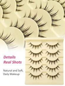 Rikuaild 5 Pairs Natural Makeup False Eyelashes, Anime Style, Slender And Soft, Reusable Clear Band, Natural Soft, Daily Makeup, Anime Style Eye Makeup - Multicolor - View 5