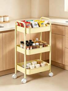 1 Pack 3-4Tier Heavy-Duty Metal Rolling Utility Cart, Modern Solid Color Freestanding Mobile Storage Organizer Trolley With Raised Edge For Kitchen Bathroom Living Room Office, Christmas Thanksgiving Home Organization Gift - Multicolor - View 5