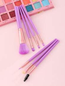 7 Pcs Total Cosmetic Brush Kit, 7 Pcs Purple Makeup Brushes, Fresh Purple Handles With Rose Gold Ferrules, Soft Fluffy Bristles Pick Powder Evenly And Blend Well, Friendly For Makeup Beginners - Violet Purple - View 1