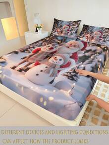 1PC Christmas Theme Fitted Sheet (Fitted Sheet Only, No Pillowcase), Santa Claus, Reindeer And Snowman Print Soft Bedding, Suitable For Bedroom, Guest Room, School Dormitory, Easy To Remove And Machine Washable All Season Mattress Protector, Perfect Christmas Gift For Parents And Friends - Multicolor - View 5