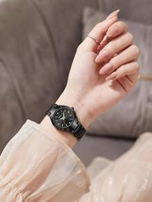 1件女款精緻多邊形小錶盤極簡奢華通勤百搭腕錶 - 黑色 - 查看 5