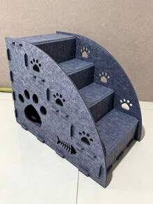 1pc Dog Bed And Sofa Steps, Grey Felt Pet Stairs With Paw Print Hollow Design, Suitable For Small Dogs, Senior Dogs And Short-Legged Dogs Indoor Climbing Aid - Multicolor - View 5