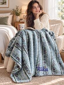1Pc Custom Embroidered Dopamine Knit Blanket, Personalized Custom Name Embroidery, 5 Color Options, For Living Room Bedroom Couch, Ideal Holiday Gift For Family Members, Friends And Relatives, Indoor Home Decor - Multicolor - View 3