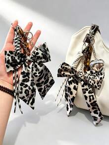 1pc Italian Fashion Handmade Woven Ribbon Leopard Print Bow Pendant Charm For Women Handbags, Tote Bags, Car Keychains - Multicolor - View 1