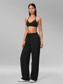 MFVIM Women's Autumn/Winter New Short Bra + Long Sweatpants 2pcs Sports Casual Set - Premium Black - View 8