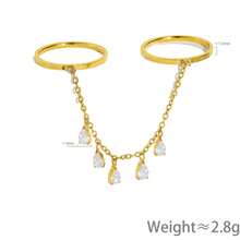 Tassel Water Drop Rhinestone Chain Design Stainless Steel Ring, Niche Design, High-End European And American Style, Unisex - Tassel Teardrop Rhinestone Chain Ring - View 2