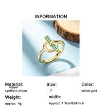 1pc Creative Fashion Lock Ring With Green Synthetic Cubic Zirconia, Suitable For Vacation, Travel, Daily Commute And Outfit - Yellow Gold - View 8