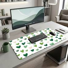 White Background Green Heart Pattern Gaming Mouse Pad, Non-Slip Rubber Desk Mat, Smooth Sliding Surface, Suitable For PC Laptop Office Home, Fresh Abstract Art Decor, Back To School Supplies - A - View 1