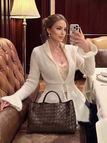 Women's Autumn French Fashion Elegant Solid Color Sweater, Commute/Business - White - View 4