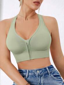 Women's High Intensity Front Zip Seamless Wireless Sports Bra, Suitable For Summer, Winter, Autumn And Spring - Mint Green - View 9