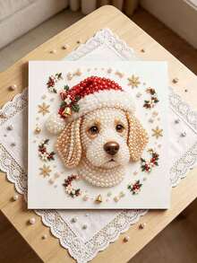 Handmade Pearl Painting Set With Frame, Puppy Pattern Design, Full Set Of Hand Tools, Drill Pen, Rubber Plate, Latest Frame Art, Christmas Gift. - A - View 3