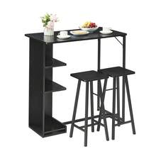 3-Piece Bar Table & Chairs Set For 2 With 3-Tier Storage Shelves – Space-Saving Counter Height Dining Table For Small Apartment, Kitchen, Or Living Room - Black - View 11