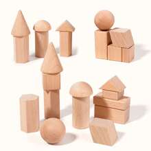 1 Set Beech Wood Solid Color Geometric Blocks Set, Montessori Early Education Shape Recognition Stacking Building Toys For Children - Multicolor - View 3