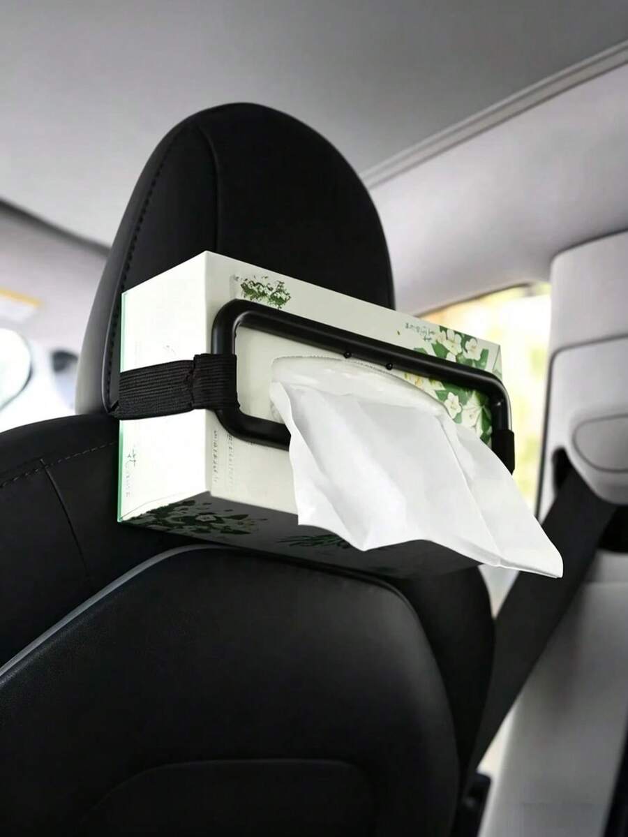 2pcs Car Tissue Box Clips – Adjustable Elastic Strap Holder – Universal Black Mount For Sun Visors And Headrests – Multifunctional Interior Tissue Organizer – Compatible With Most Car Models