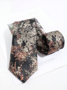 Vintage Black Jacquard Floral Men's Tie, Elegant Handmade Formal Necktie, Suitable For Weddings, Parties And Business Occasions - Black - View 3