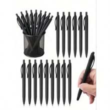 12 Matte Black Retractable Ballpoint Pens; Easy-To-Use Button Design; Minimalist Style; Retractable And Portable; Comfortable Grip; Smooth Writing; Perfect For The Back-To-School Season; Suitable For Bulk Purchases By Schools And Offices. - Simple Black Ballpoint Pen - View 1