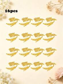4-30pcs Metal Leaf Napkin Rings, Wheat Ear Napkin Holders, Table Decor Suitable For Wedding, Christmas, Party, Banquet, Dinner - Gold - View 19