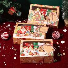 3pcs/Pack Christmas Kraft Paper Gift Boxes With PVC Window, Candy Boxes, Cookie Boxes, Dessert Boxes, Party Favors, Includes Rope And Card Decoration - View 5