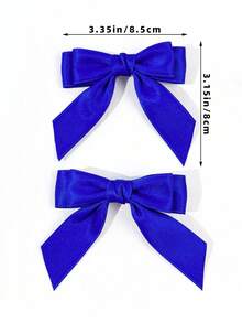 2pcs Women Solid Color Minimalist Chic Style Draped Ribbon Bow Hair Clips, Girly Festival Date Atmosphere Styling Hair Accessories - Blue - View 5