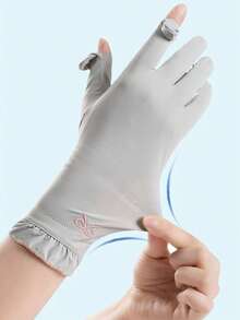 New UPF50+ Ice Silk Sun Protection Gloves For Women, Driving, Anti-UV, Outdoor Cycling, Non-Slip Touchscreen, Embroidered, Extended Length, Anti-Tanning Hand Protection Gloves - A - View 5