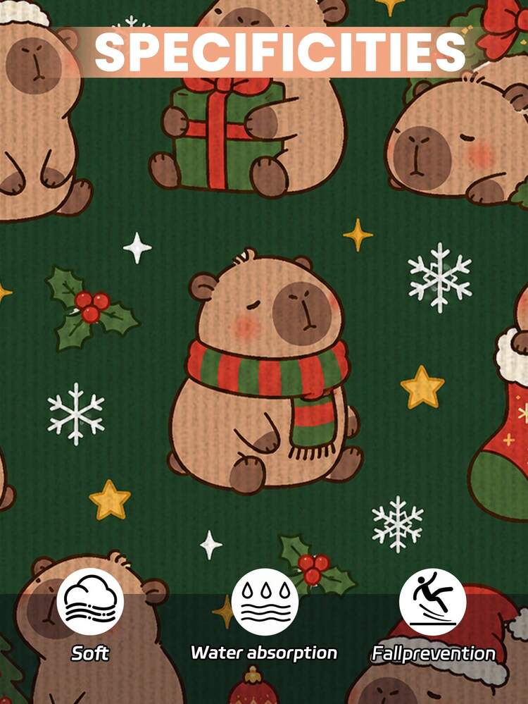 1pc Cute Capybara Christmas Rug, Crystal Velvet Round Decorative Carpet, Living Room Bedroom Rug, Soft Easy To Clean, Non-Slip, Multi-Purpose Room Decor Carpet, Christmas Decoration, Christmas Party, Winter Decor, Christmas Tree, Machine Washable - Multicolor - View 4