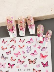1 Sheets 3D Green Butterfly Nail Stickers Pink Purple Butterfly Nail Decals Spring Decorative Flower Leaf Stickers Nail Foils DIY - Multicolor - View 3