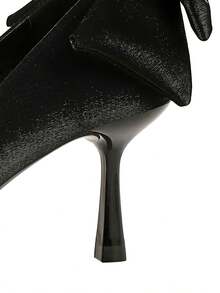 BIGTREE European & American Style Banquet Satin Bow Pointed Toe Low Vamp High Heel Pumps For Women - Black - View 7