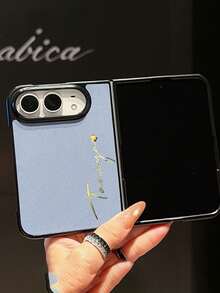 個性化 DIY 姓名奢華科技布料手機殼,相容 iPhone 18 Fold Ultra,極簡時尚防震保護殼,含頂部前面板 + 底部後殼 - 藍色 - 查看 3