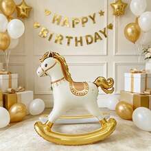 1pc Standing 3D Rocking Horse Aluminum Foil Balloon, Indoor Tabletop Party Decoration, Birthday Party Atmosphere Background Decor, Room Arrangement - Golden Rocking Horse - View 1