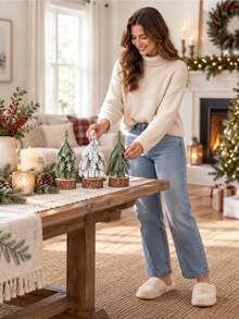Artificial Mini Christmas Tree , Mini Snow Frost Trees Winter Small Pine With Wood Base For Christmas Winter Decoration - Multicolor - View 5