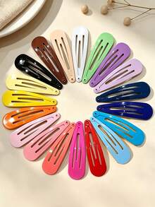VBOOR 10/20/50pcs Random Solid Color Women's Water Drop Shaped Hair Clips, Snap BB Clips For Bangs And Side Hair, Daily Makeup And Hair Styling Accessory - Red - View 1