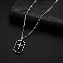 1pc Fashion Block Star Cross Pendant Golden/Silvery Stainless Steel Chain Necklaces For Men - Necklace - View 3