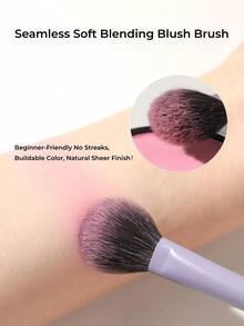 GUOXIAONIU 1pc Fan Blush Brush Natural Wool Soft & Gentle No Scratch Beginner Friendly Seamless Blending Multi-Use Contour Highlight Portable - Violet Purple - View 6