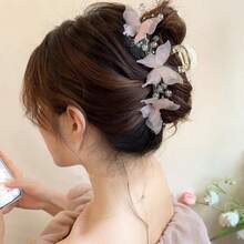 1pc New Women's Mesh Pearl Butterfly Fairy Style Large Shark Hair Claw Clip Back Head Hair Bun Clip Sweet Hair Accessory, Suitable For Photography - White - View 5