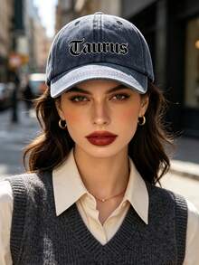 1PC Unisex Printed Zodiac Sign Washed Baseball Cap,Adjustable Casual Breathable Trucker Cap,Suitable For Indoors Outdoors Spring Summer Streetwear - Navy Blue - View 2