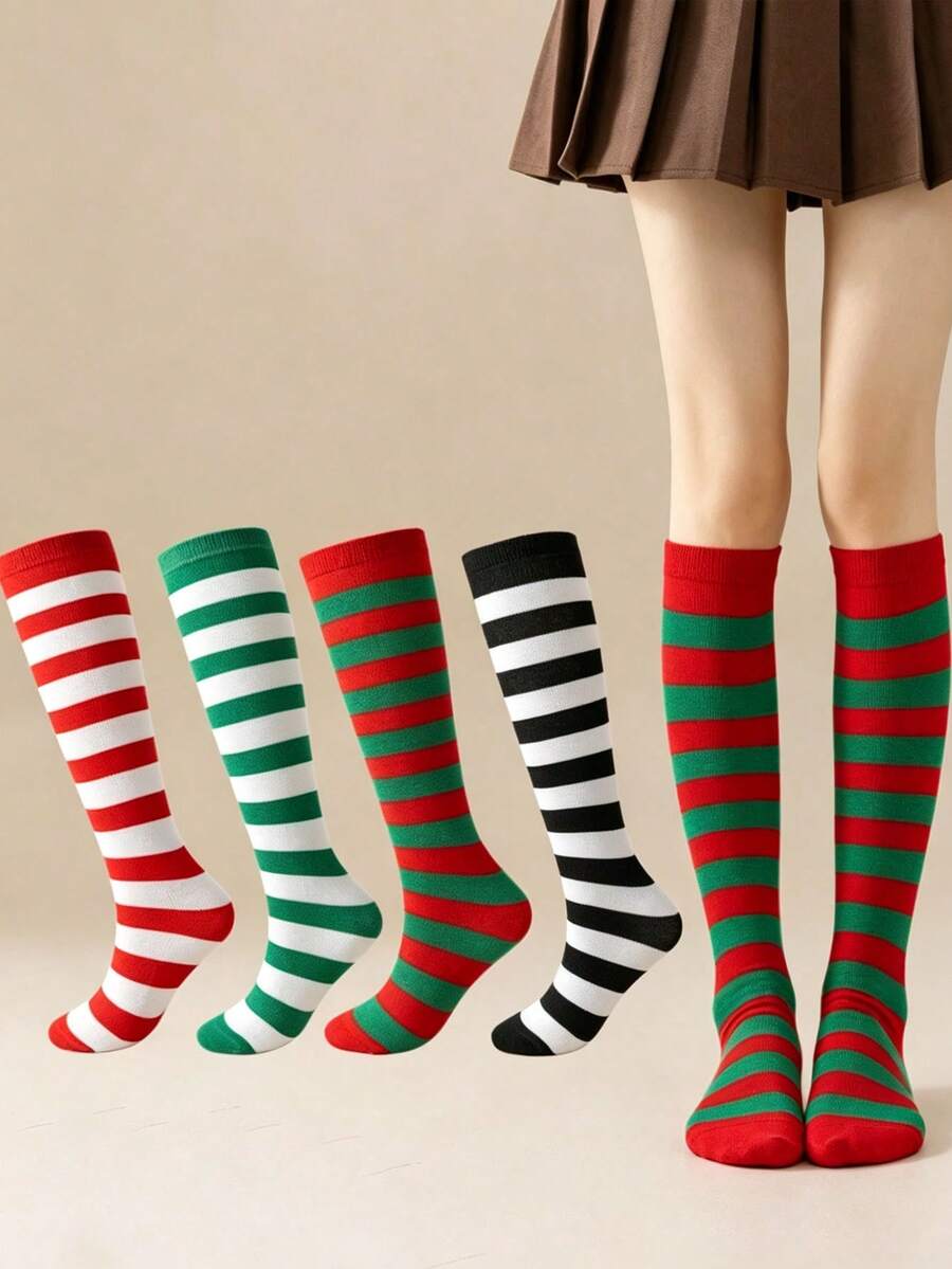 1/3 pares de calcetines de pantorrilla para mujer, calcetines de tubo largo estilo JK japonés con patrón de rayas y contraste de color para cosplay de anime, calcetines de pantorrilla estilizados de alta calidad para mujer, transpirables, cómodos, absorbentes de humedad y sudor para otoño, estilo deportivo casual, callejero, universitario y elegante, adecuados para uso diario, varios festivales, Halloween y Navidad, opción de regalo perfecta