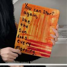 1pc Orange Sunset Handwritten Inspirational Quote Print Tablet Case With Pen Slot, Multi-Angle Magnetic Stand With Auto Sleep/Wake,Tablet Case Compatible With IPad PRO/AIR, Compatible With SAMSUNG,Compatible With XIAOMI Pad 5/6/7,Compatible With Huawei Matepad - Multicolor - View 3