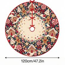 1pc Gingerbread House Candy Pattern Christmas Tree Skirt, Elegant Color Holiday Decor, 5 Sizes, Unisex Holiday Gift, Suitable For Home And Party Christmas Home Decoration - Gingerbread House Candy - View 11