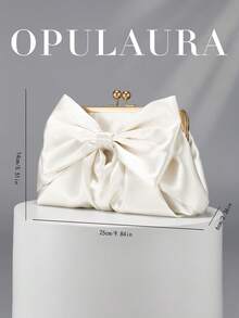 OpulAura 女款精緻迷人蝴蝶結裝飾晚宴手拿包 低調奢華仿珍珠設計 手提包 適合婚禮／度假／正式派對／舞會場合 含鍊條 - 白色 - 查看 5
