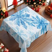 2D Flat, 1pc Soft, Fashionable And Beautiful Blue Snowflake Pattern Tablecloth, Dining Table/Coffee Table/Desk/Coffee Table, Picnic/Outdoor Dining Table/Camping Dining Table, Exquisite Lifestyle, Home Fabric, Christmas - A - View 6
