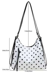 Tas Ransel Polkadot Kapasitas Besar, Tas Komuter Modis, Tas Selempang, Tas Bahu Tote yang Dapat Dipersonalisasi - Hitam dan Putih - View 5