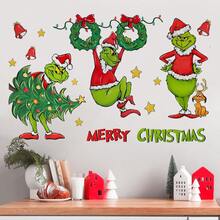 FIFA Stiker Dinding Kartun Grinch Dekorasi Natal Wallpaper Monster Hijau Pohon Natal Stiker Jendela Film - stiker - View 5