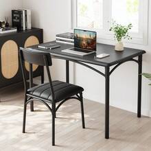5-Piece Dining Table Set For 4, Rectangular Kitchen Table With 4 Upholstered Chairs, Metal & Wood Frame, Space-Saving For Small Apartment Dining Room, Rustic Brown/Grey - Black - View 10