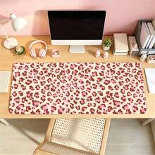 1pc Leopard Print Leather Desk Mat | Light Pink Brown Large Mouse Pad | Waterproof Anti-Slip Wear-Resistant | High-Definition Print Fade-Resistant | Suitable For Laptop/Keyboard/Mouse Storage And Desk Decoration | Home Office Student Desk Accessory - View 1