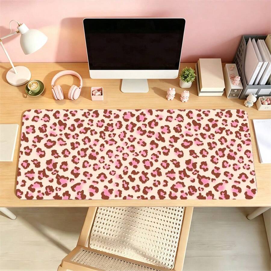 1pc Leopard Print Leather Desk Mat | Light Pink Brown Large Mouse Pad | Waterproof Anti-Slip Wear-Resistant | High-Definition Print Fade-Resistant | Suitable For Laptop/Keyboard/Mouse Storage And Desk Decoration | Home Office Student Desk Accessory - View 1