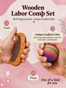 Wooden Labor Comb & Colorful Acupoint Massage Ball Set, Unique Color On Every Ball, Labor Bag Essential For Pregnant Women, Sensory Accessory, Great Gift For Expecting Moms - Multicolor - View 1