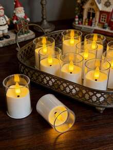6/12/24pcs Flickering Flameless Candle Lights With Timer Remote Control, Battery Operated Mini Wishing Candles, Suitable For Christmas, Halloween, Valentine's Day, Dining Table, Proposal, Wedding, Party, Gift, Holiday - Transparent - Cup Wax - View 9