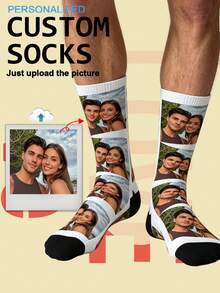 1 Pair Of Custom Socks,Custom Face Socks,Pattern Personalized Photo Socks, Put Any Face On The Socks, Best Gift For Friend ,Funny ,Cute,Love,Couple - Multicolor - View 4